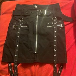 Never worn Black eyelet strappy punk high waist skirt with belt